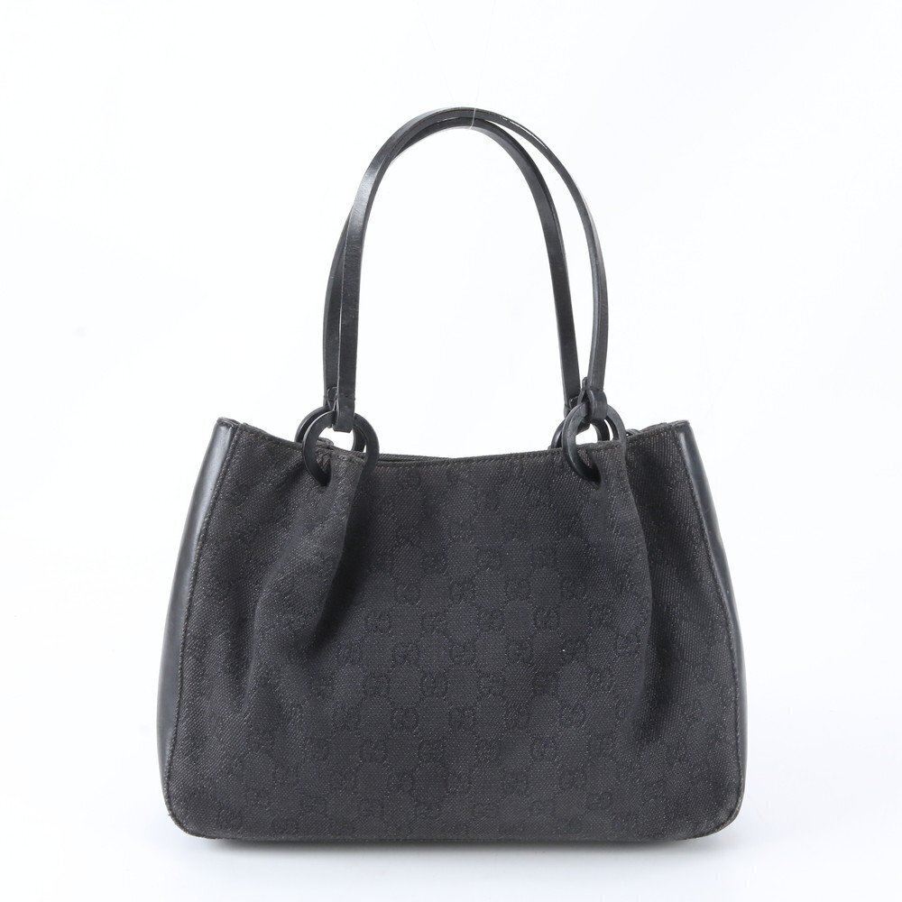 Gucci GG Canvas Leather Tote Bag Shoulder Handbag Black WIM - Picture 4 of 10